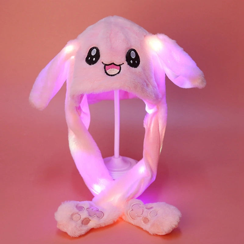 1Pcs Glowing Rabbit Hat Cute Plush Hat With Ears That Move Children'S Plush Toy Holiday Gift Cosplay Rabbit Ears Sports Hat