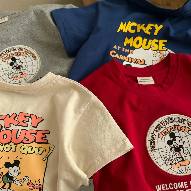 Cartoon Mickey Print Tshirts 2023 Brand Clothes Boys Girls Pure Cotton Casual Sports Pullover Shirt Child's Trendy Loose Tops