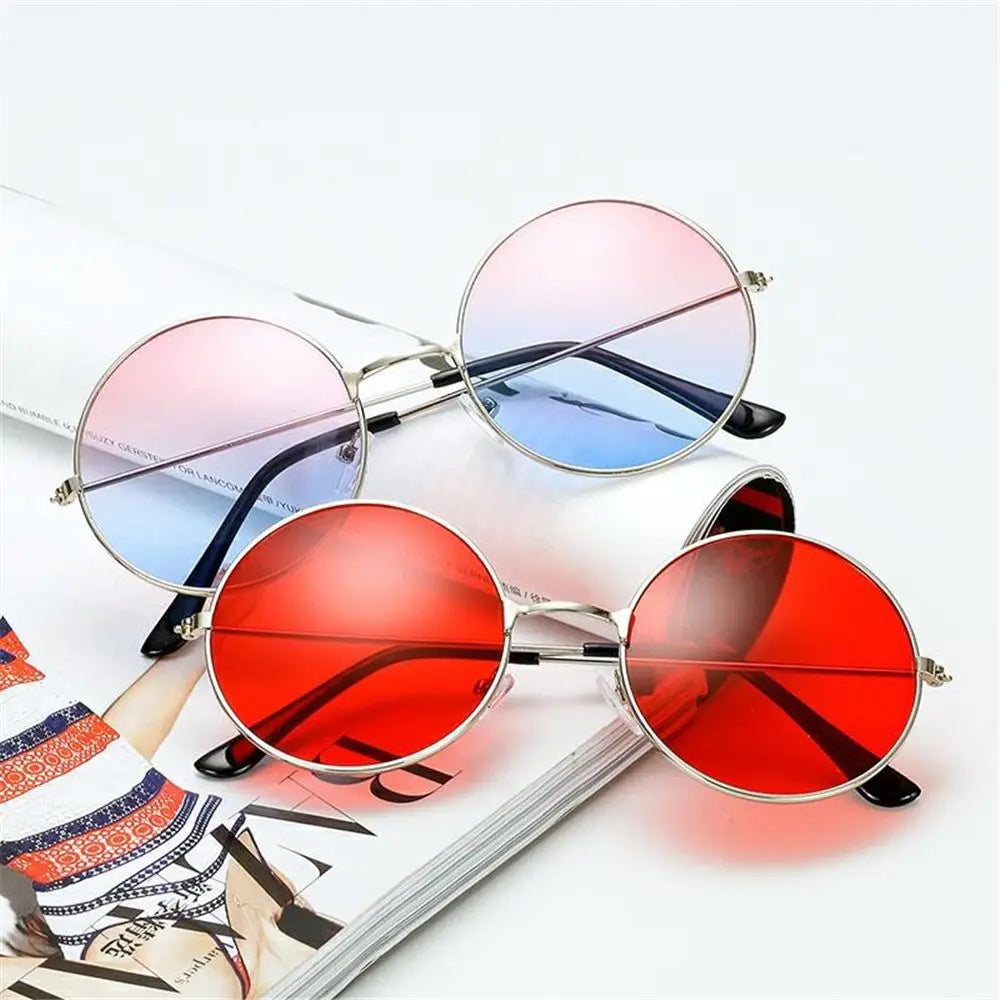 Fashion Disco Hippie Women Men Circle Glasses Round Sunglasses Metal Sunglasses Eyewear