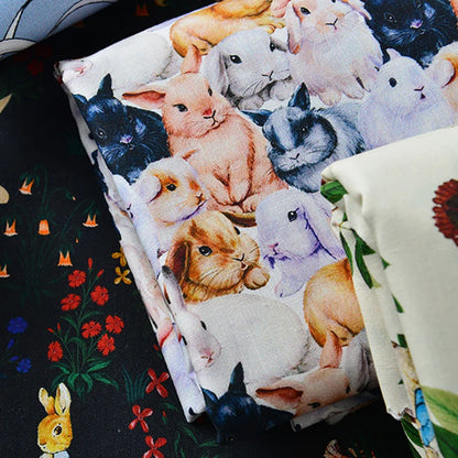 Rabbit Printed Fabric Cotton for Sewing Children Clothes DIY Handmade by Half Meter