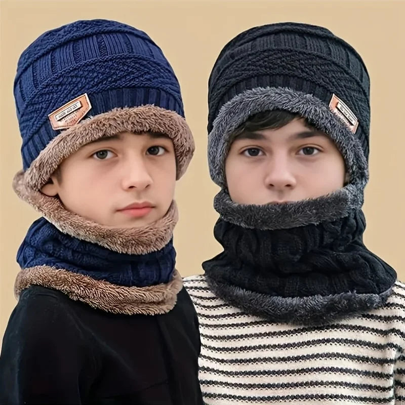 Kids Warm Knitted Hat Scarf Set Children Autumn Winter Hat Soft Knitted Cap Bonnet Infant Kids Hat For Boys Girls