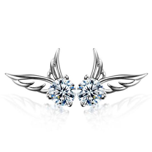 New in 925 Sterling Silver Angel Wings Zircon Stud Earrings For Women Luxury Designer Jewelry Best Selling  GaaBou