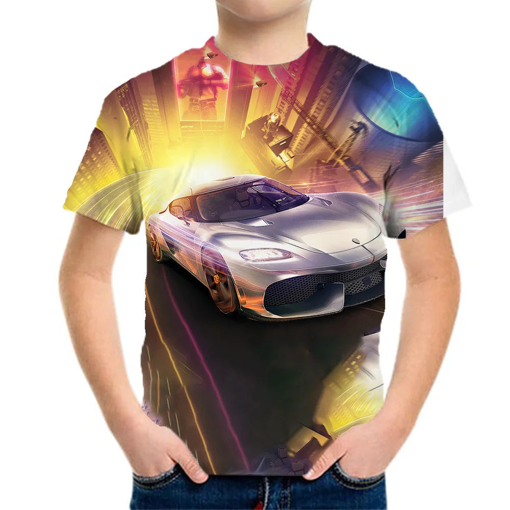 Kids Clothes Boys Purple Cool Racing Car Tee Shirts Graphics Tshirt Summer Children 's T-Shirt Clothing Teens Tops Korean Black