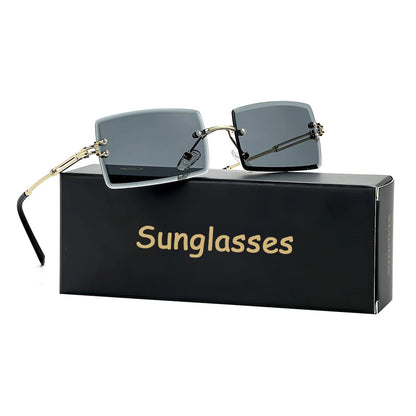 Men's Sunglasses Retro Sunglasses for Men Women Tinted Lens Metal Frame Vintage Rimless Rectangle Glasses UV400 Protection