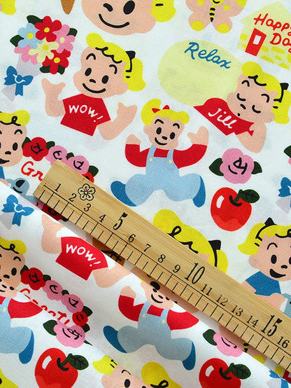 Japanese Style Cartoon Fabric Cute Illustration Comic Character Children Chintz for Sewing Clothes Dresses by Half Meter