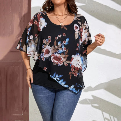 Plus Size Chiffon Women Tops 2024 Summer Oversize Printing Casual Pullover Large Size Female Clothing Beach Holiday T-Shirts Tee