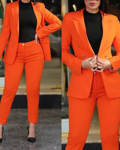 2025 Women Formal Jacket & Trousers Office Lady Outfits Autumn Women Two Pieces Set Print Blazer Coat & Pants Suit Sets Female