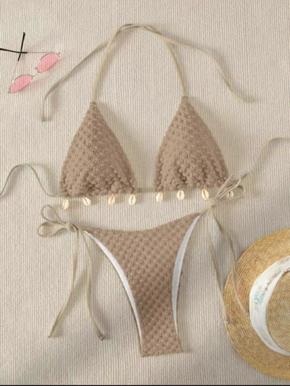 Sexy Bikini Set White Shell Designer Swimsuit 2025 New Halter Push Up Micro Bikinis Summer Bathing Suit Tie Side Thong Swimwear