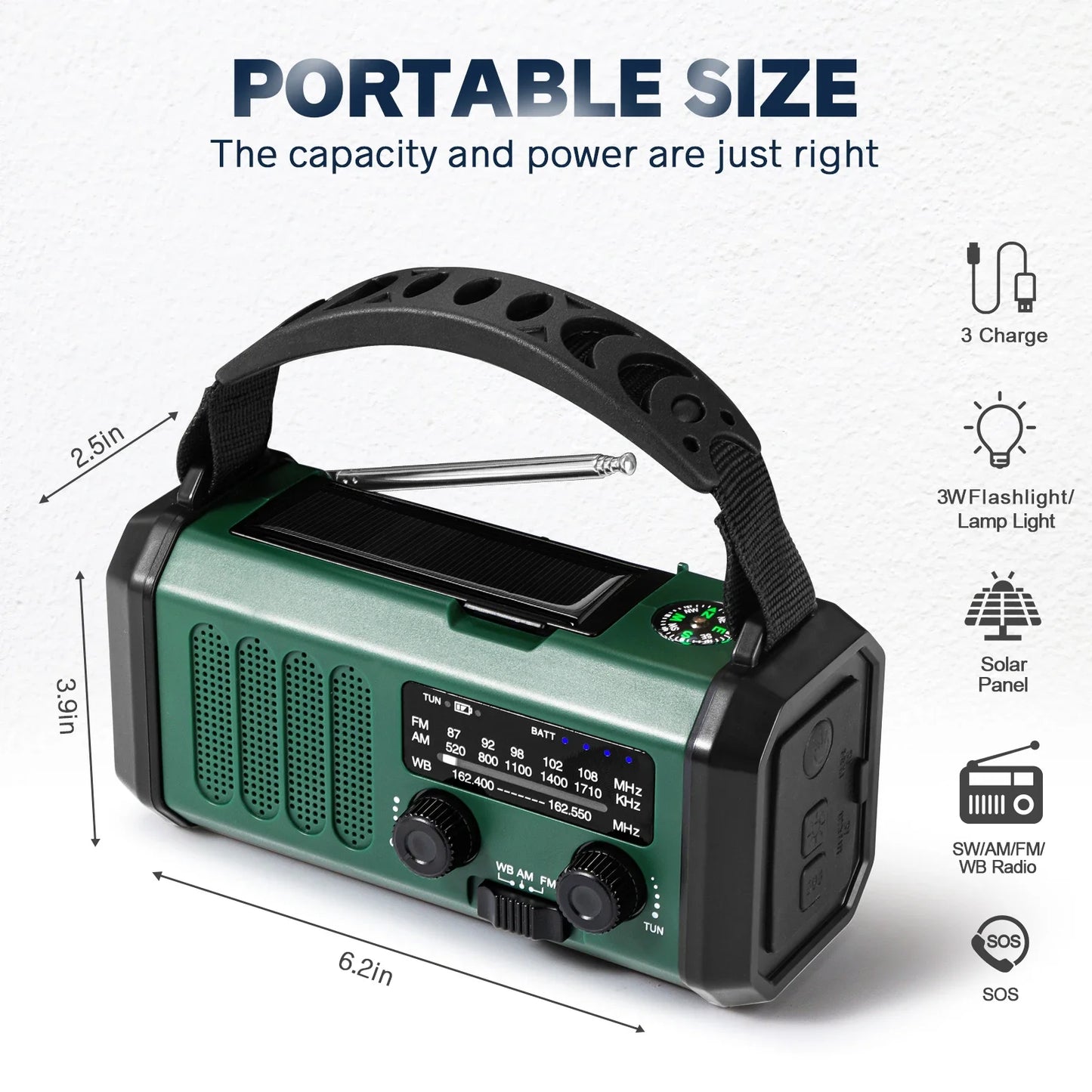 Woopker 10000mAh Radio XSY330 FM Emergency Radio Solar Hand Crank Generator AM/FM/NOAA LED Portable Radio SOS Alarm Power Bank