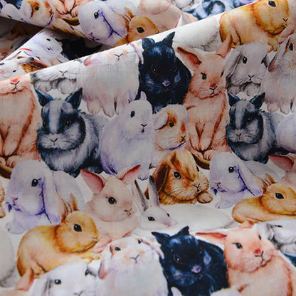 Rabbit Printed Fabric Cotton for Sewing Children Clothes DIY Handmade by Half Meter