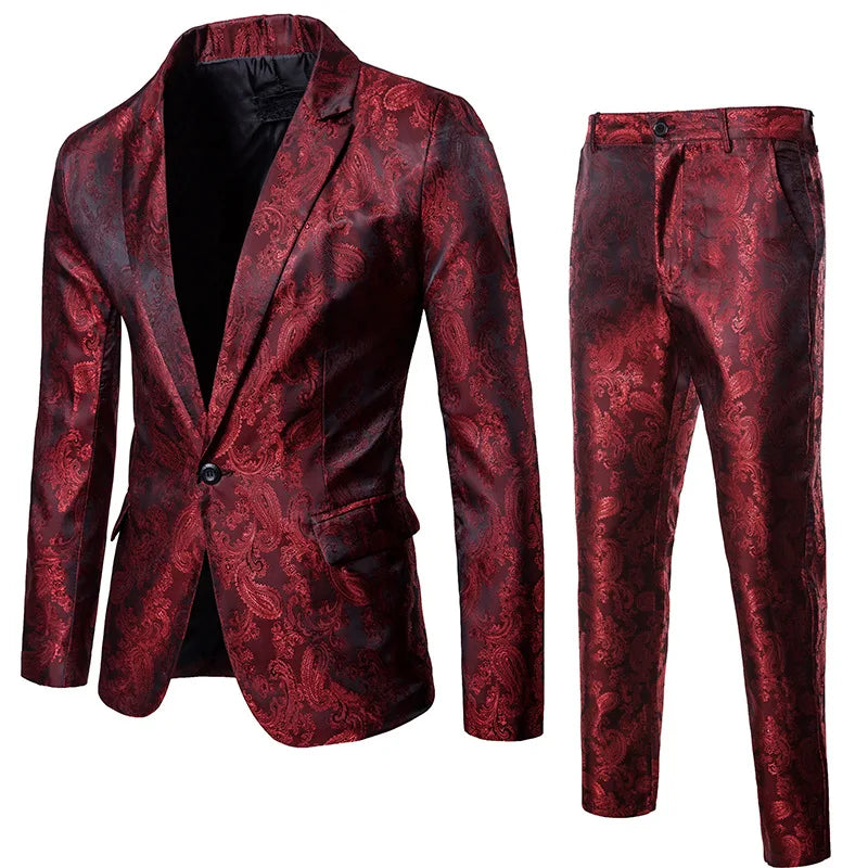 High Quality Men's Classic Jacquard Suit Set 2pieces (Blazer+pants) Luxury Fashion Business Slim Social Ball Tailcoat Size S-3XL