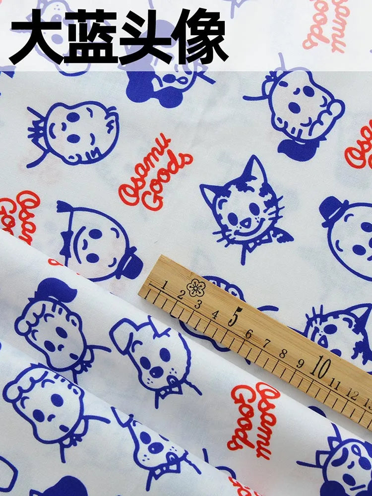 Japanese Style Cartoon Fabric Cute Illustration Comic Character Children Chintz for Sewing Clothes Dresses by Half Meter