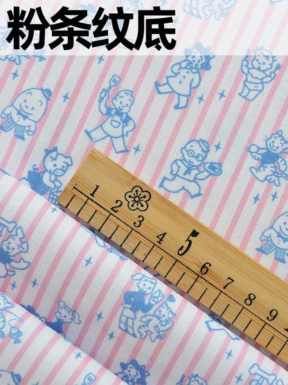 Japanese Style Cartoon Fabric Cute Illustration Comic Character Children Chintz for Sewing Clothes Dresses by Half Meter