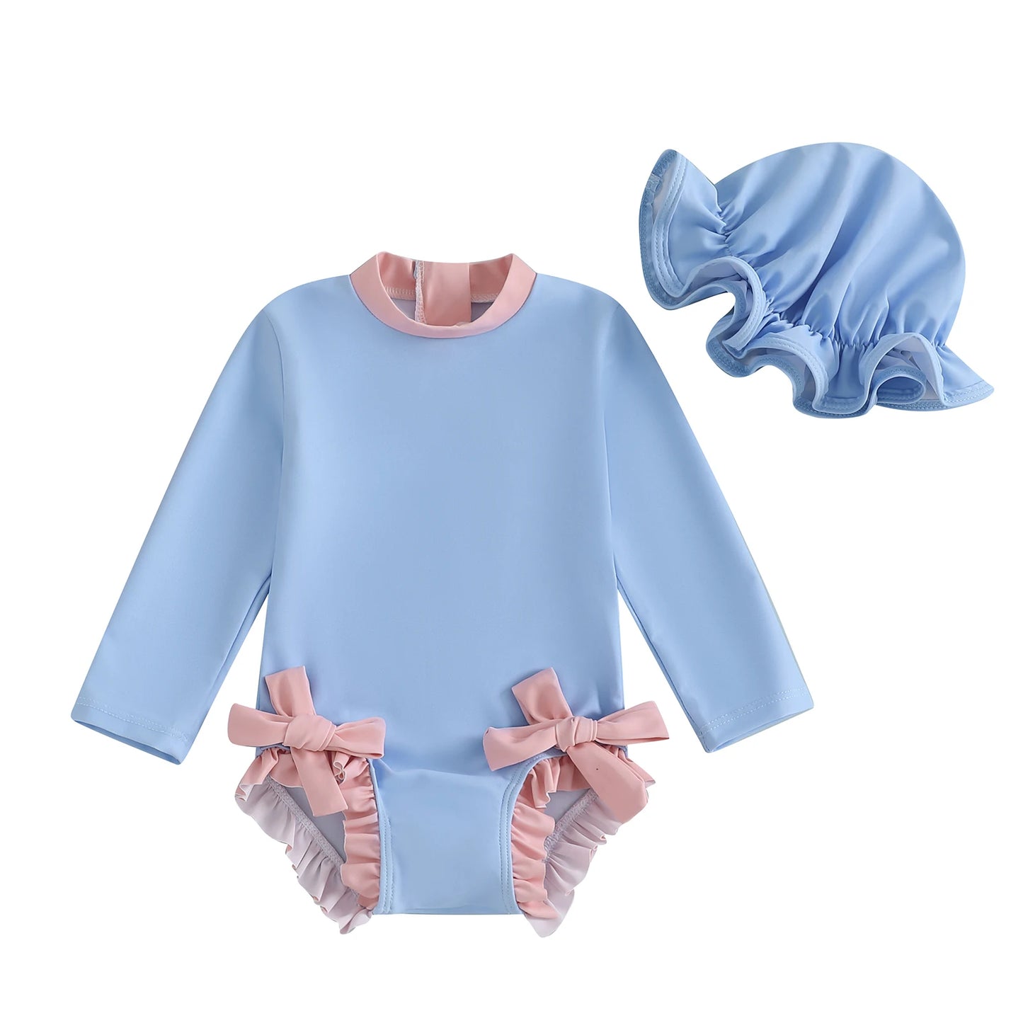 ma&baby 3m-3Y Newborn Infant Baby Girl Swimsuit Long Sleeve Bow Swimwear + Hat Toddler Summer Beachwear Bathing Suit D12