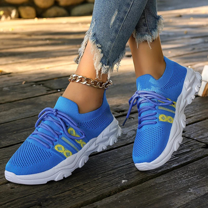 Mesh Breathable Thick Platform Women's Sneaker Multi Color Lace-Up Sport Shoes Tennis Shoes Spring New Anti-Slip Women Sneakers