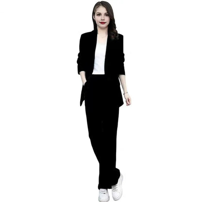 2004 Autumn Women Blazer Pants Set 2025 Spring  Lapel Single Button Blazer Coat Wide Leg High Waist Straight Leg Pants Suit