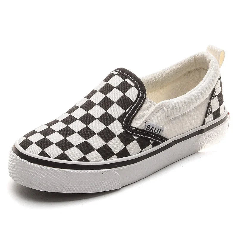 Kid Canvas Shoes White and Black Plaid Checkered Casual Sneakers Spring Summer Breathable Soft Sold Fashion Shoe for Boys Girls