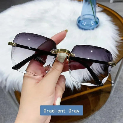 2024 New Rimless Women's Sunglasses Fashion Gradient Lenses Sun glasses Lady Vintage Alloy Legs Classic Designer Shades UV400