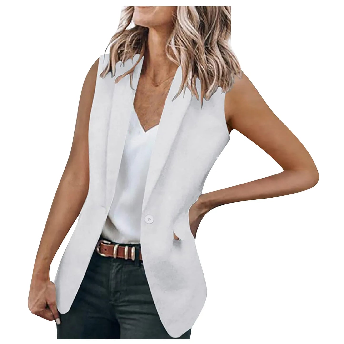 Fashion Office Blazer Vest Women Summer 2022 Turn-down Collar Single Button Wasitcoat Female White Color Sleeveless Jackets New