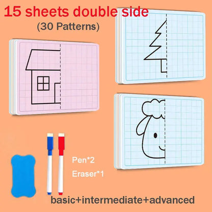 30 page children's grid symmetrical drawing toy focuses on fine motor skills writing and 4-color brush control training drawing