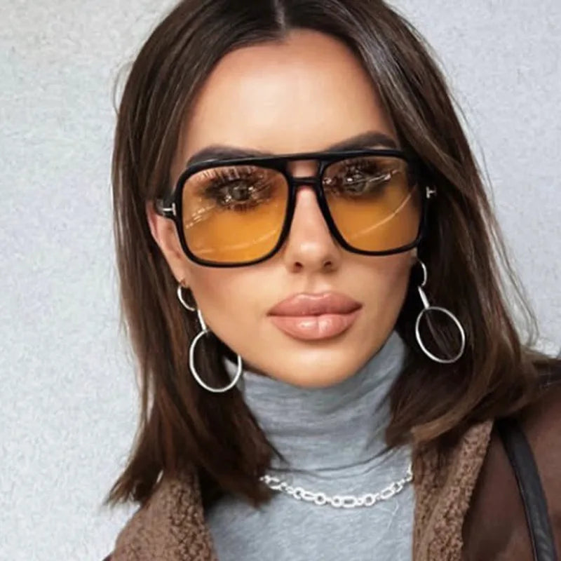 New Women Sunglasses High End Street Photography Modern Trendy T-Shaped Large Frame Pilot Sun Glasses Hip Hop Bouncy Sun Glasses