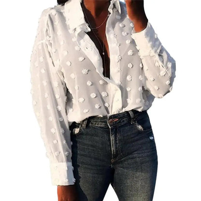 Womens Tops and Blouses Elegant Long Sleeve chemise femme Polka Dot Loose OL Shirt Ladies Chiffon Blouse Dames blusa feminina