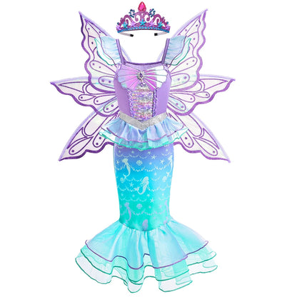 Mermaid Ariel Cosplay Princess Costume Kids Cartoon Printed Dress Girls Halloween Children Carnival Birthday Party Clothes