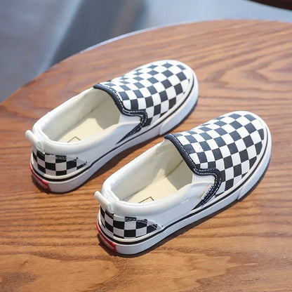 Kid Canvas Shoes White and Black Plaid Checkered Casual Sneakers Spring Summer Breathable Soft Sold Fashion Shoe for Boys Girls