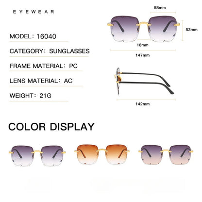 2024 New Rimless Women Sunglasses Fashion Gradient Lenses Sun Glasses Lady Vintage Alloy Legs Classic Designer Shades UV400