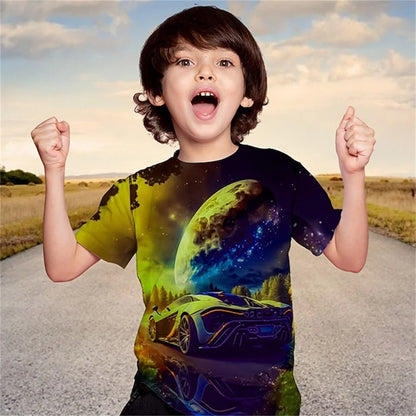 Kids Clothes Boys Purple Cool Racing Car Tee Shirts Graphics Tshirt Summer Children 's T-Shirt Clothing Teens Tops Korean Black