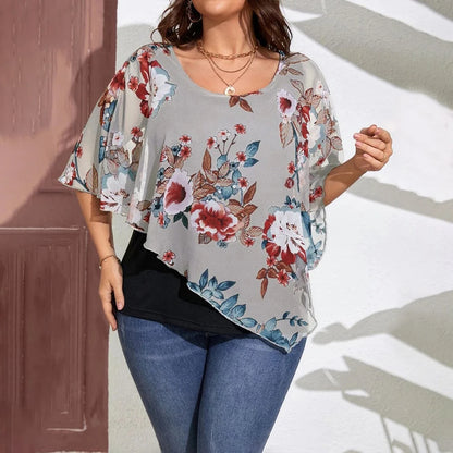 Plus Size Chiffon Women Tops 2024 Summer Oversize Printing Casual Pullover Large Size Female Clothing Beach Holiday T-Shirts Tee