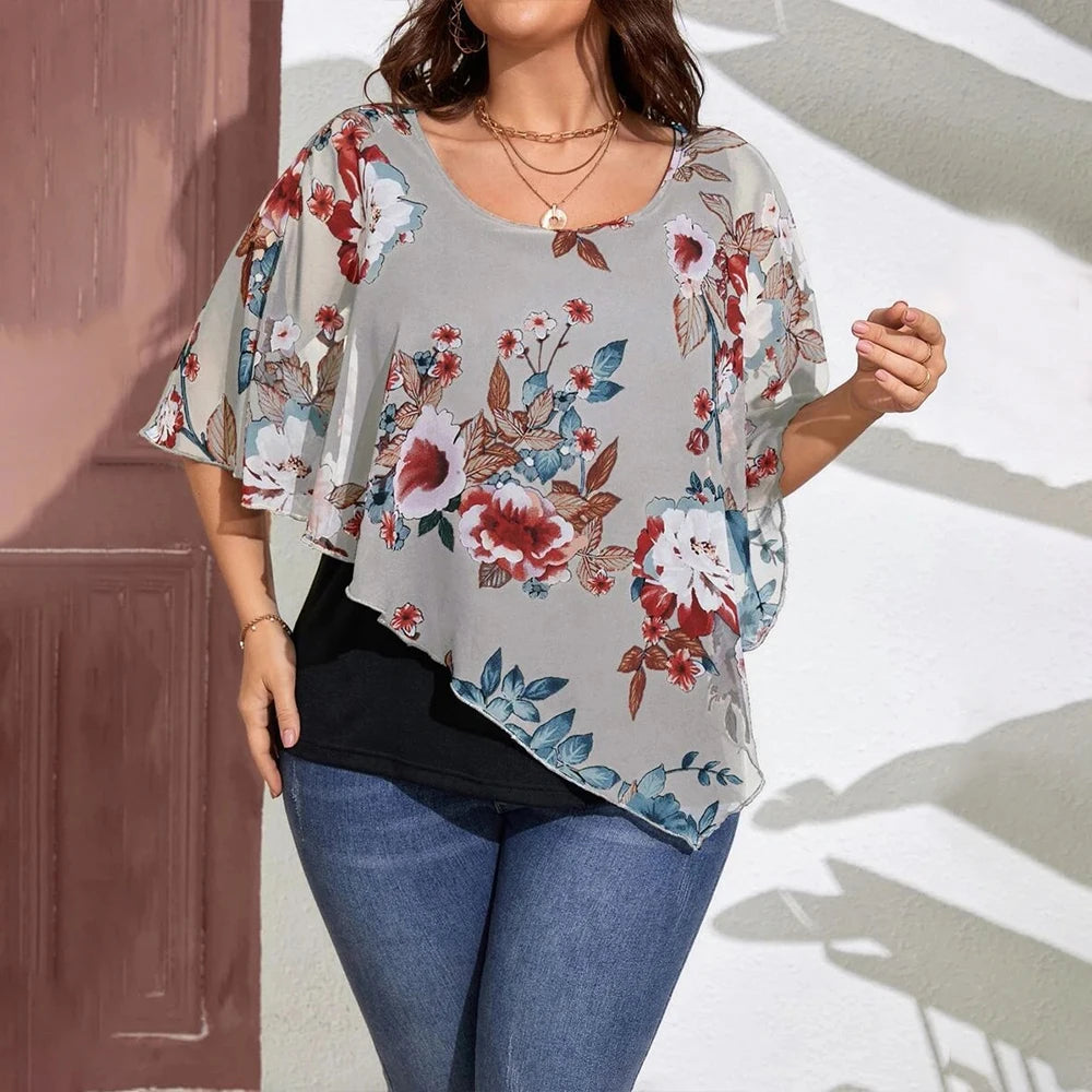 Plus Size Chiffon Women Tops 2024 Summer Oversize Printing Casual Pullover Large Size Female Clothing Beach Holiday T-Shirts Tee