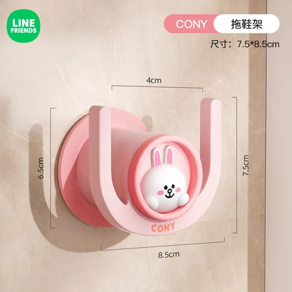 Brown Wall Mounted Cartoon Punch Free Wall Drain Slipper Storage Rack Line Friends Kawaii Home Bathroom Bathroom Slipper Rack