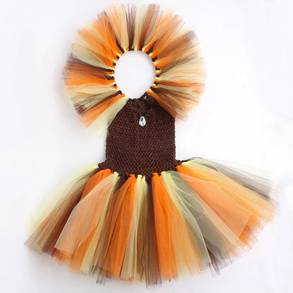 Lion King Costume Girls Holiday Party Tutu Princess Dresses Fancy Animal Cosplay Carnival Halloween Costume for Kids Clothes Set