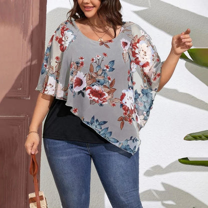 Plus Size Chiffon Women Tops 2024 Summer Oversize Printing Casual Pullover Large Size Female Clothing Beach Holiday T-Shirts Tee