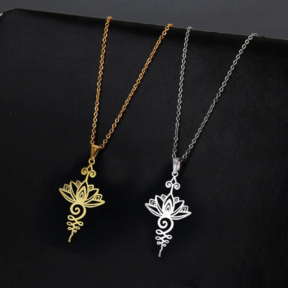 YILUOCD 18K Gold Plated Unalome Pendant Necklace Yoga Lotus Flower Healing Charms Necklaces for Women Unique Buddhism Jewelry