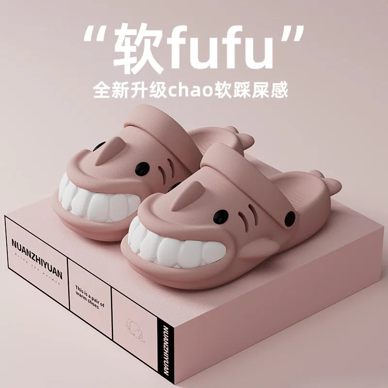 2024 Summer New Smiling Shark Slipper Men Women Slide Bathroom Flip Flops Beach Mule Slipper Anti-skid Flat Shoe Couple Slipper