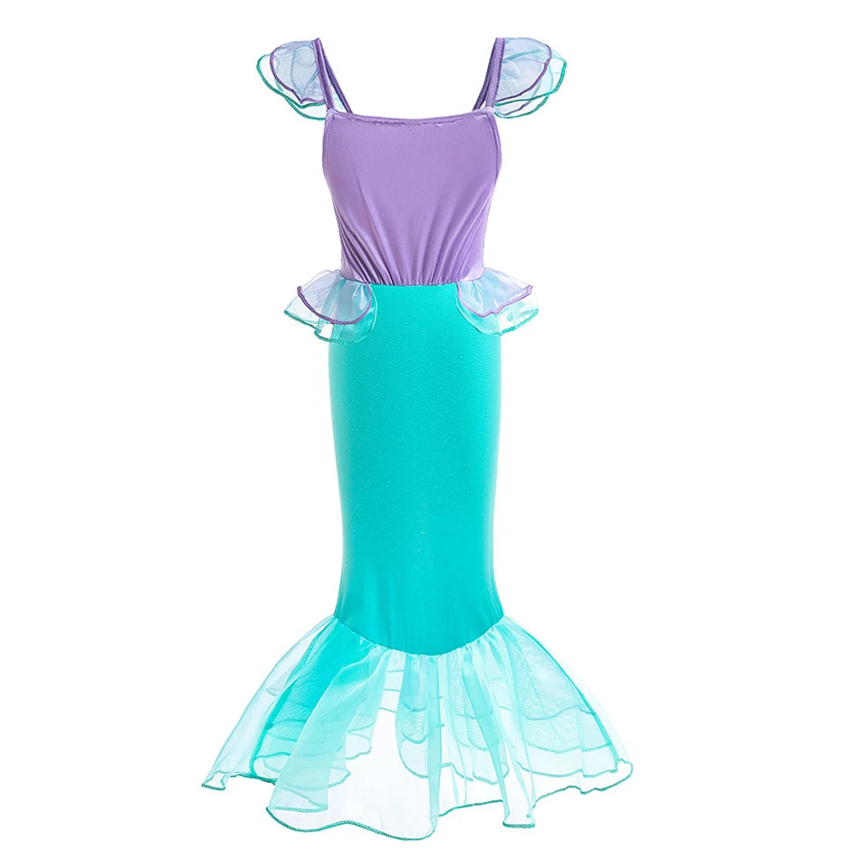 Mermaid Ariel Cosplay Princess Costume Kids Cartoon Printed Dress Girls Halloween Children Carnival Birthday Party Clothes