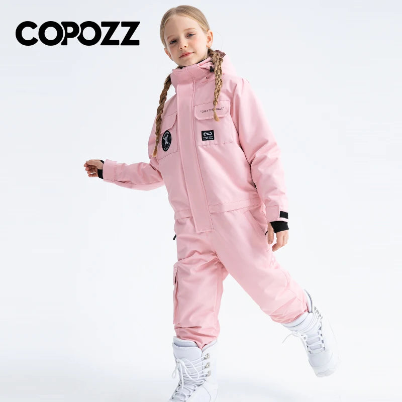 COPOZZ Thick Kids Ski Jacket Children Snowboard Jumpsuit Warm Jump Suit Waterproof Winter Hooded Clothes Overalls Boys and Girls