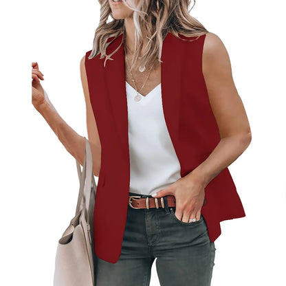 Fashion Office Blazer Vest Women Summer 2022 Turn-down Collar Single Button Wasitcoat Female White Color Sleeveless Jackets New