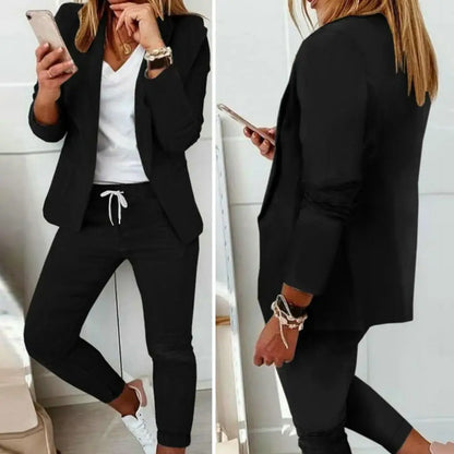 Plaid Splice Slim Fit Jacket Blazer Casual Wide Leg Pants Two Piece Elegant Women's Pants Suit Summer Office Business Set Outfit