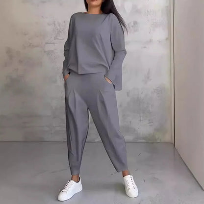 Women's Spring and Autumn Fashion Two-piece Set Irregular Long-sleeved Hoodie + Haren Pants Solid Color Casual Loose Suit Y2k