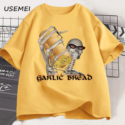 Evil Silly Skeleton T-Shirts Garlic Bread Skeleton Dank Meme T Shirt Funny Unhinged Printed Tshirt Men Women Causal Cotton Tee