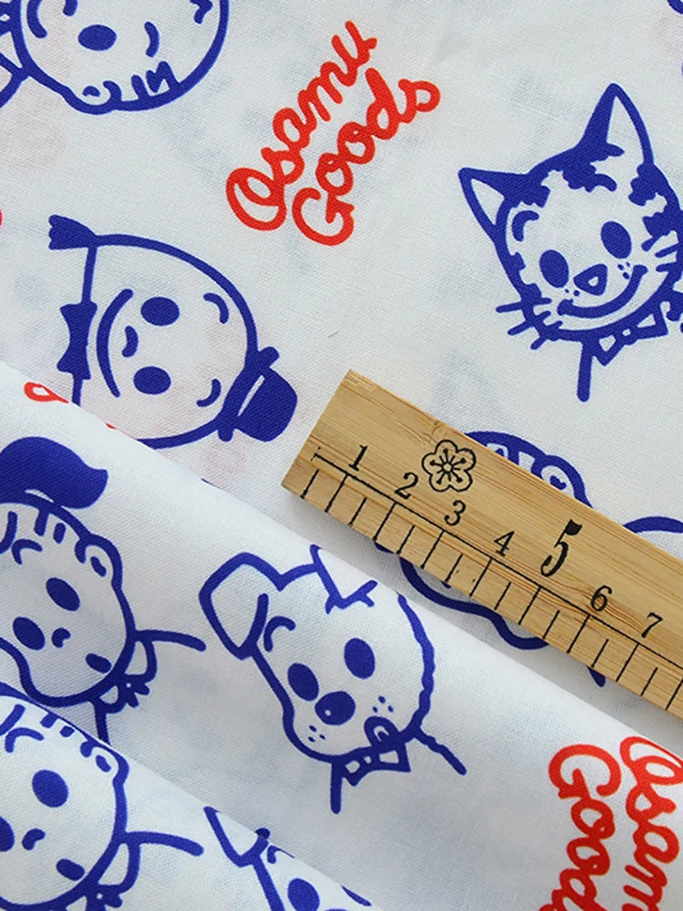 Japanese Style Cartoon Fabric Cute Illustration Comic Character Children Chintz for Sewing Clothes Dresses by Half Meter