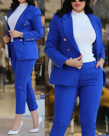 2025 Women Formal Jacket & Trousers Office Lady Outfits Autumn Women Two Pieces Set Print Blazer Coat & Pants Suit Sets Female