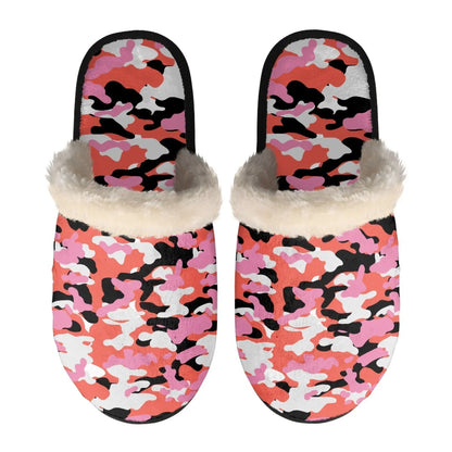 Unisex Indoor Home Pink Camouflage Plush Cotton Slippers Comfortable Keep Warm Flannel Upper EVA Soles With Anti-Slip Design