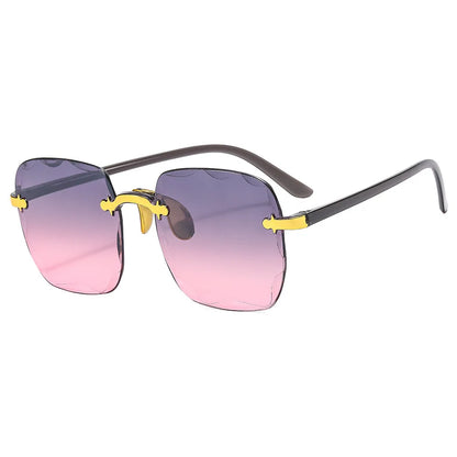 2024 New Rimless Women Sunglasses Fashion Gradient Lenses Sun Glasses Lady Vintage Alloy Legs Classic Designer Shades UV400