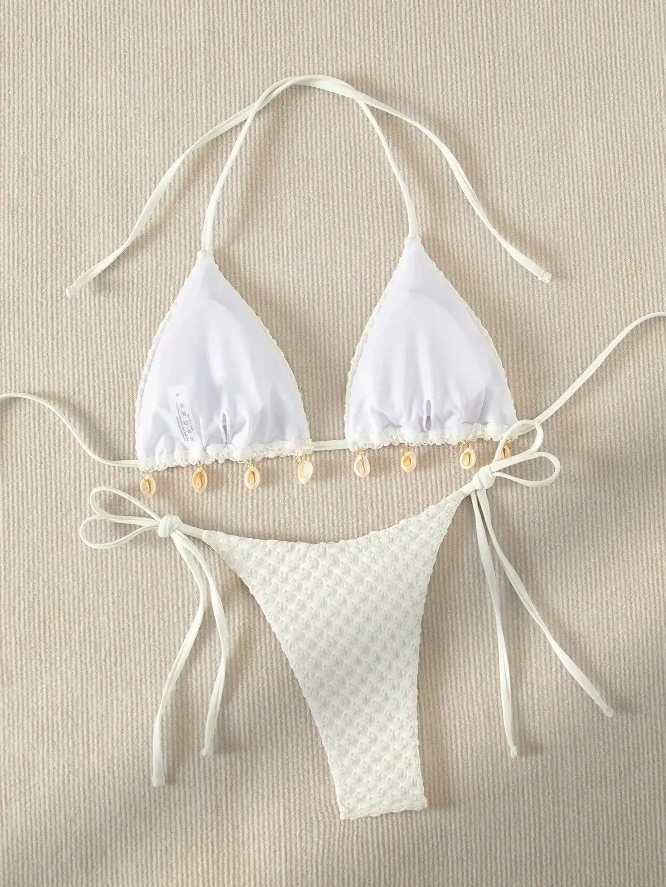 Sexy Bikini Set White Shell Designer Swimsuit 2025 New Halter Push Up Micro Bikinis Summer Bathing Suit Tie Side Thong Swimwear