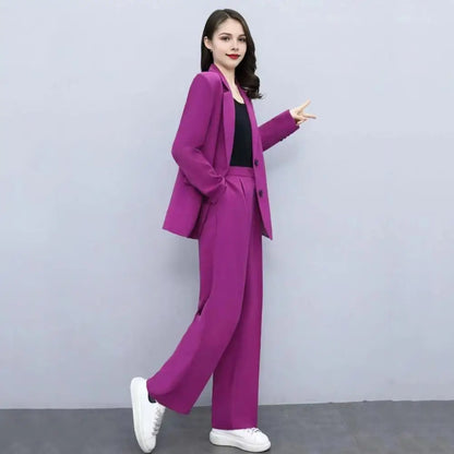 2004 Autumn Women Blazer Pants Set 2025 Spring  Lapel Single Button Blazer Coat Wide Leg High Waist Straight Leg Pants Suit