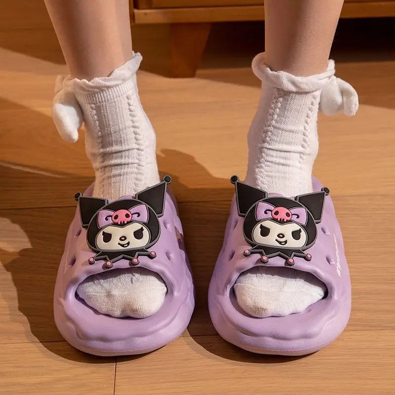 Miniso Cinnamoroll Kuromi Female Home Slippers Elder Girls Indoor Sandals Soft Soled Non-Slip Teenages Bathroom Shoe Women Youth